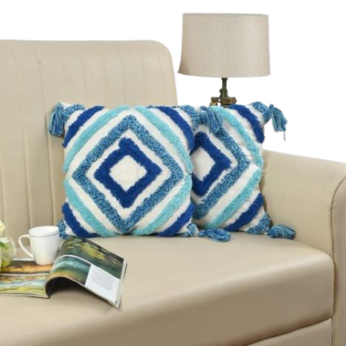 Blue Diamond Cotton Cushion Cover